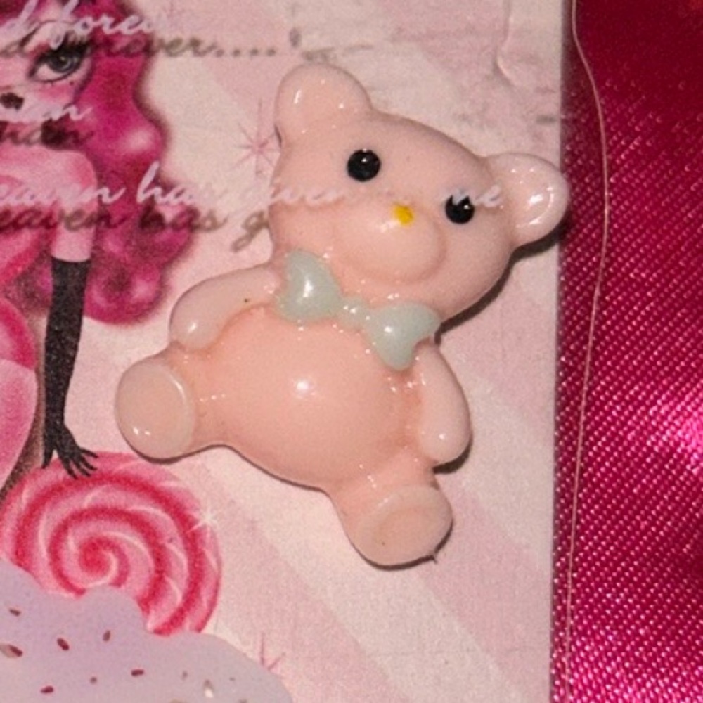 Pastel pink teddy bear Lollipop earrings candy bow Lolita angel kawaii dollbaby